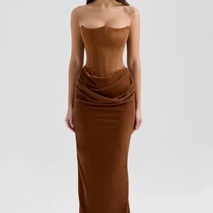 Elegant Brown Strapless Dress